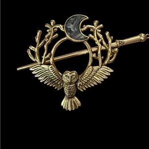 Gold Owl Hair Pin with Abalone Accents